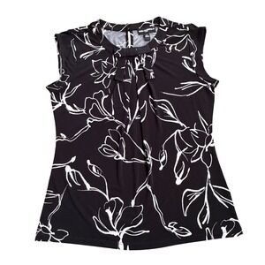 Karl Lagerfeld Paris Black White Floral Sleeveless Bow Neck Top Women's Size S